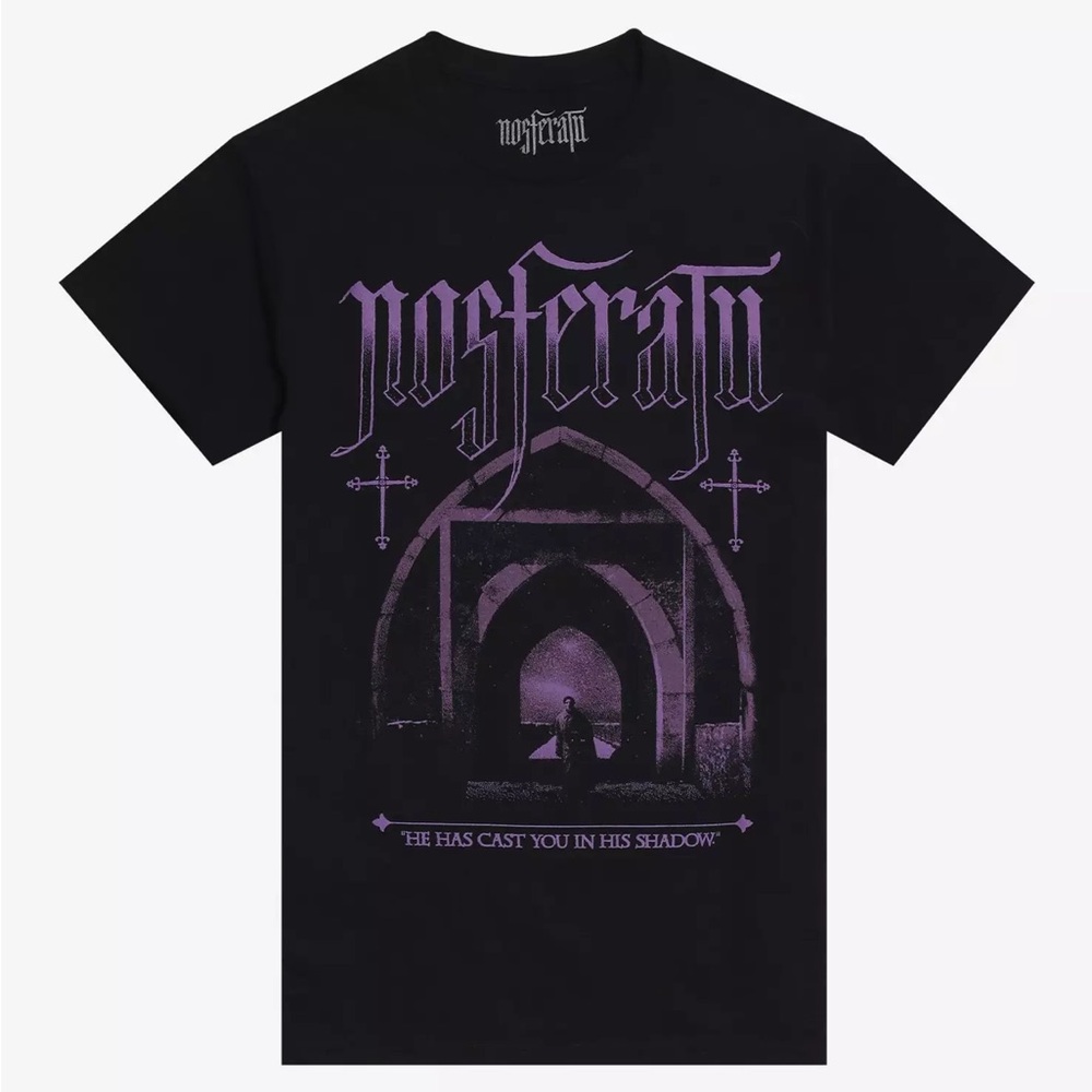 Hot Topic Black Short Sleeve Tee with Purple Gothic Graphic